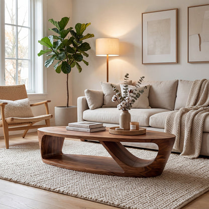 Sculptural Oval Coffee Table With Open Shelf Base