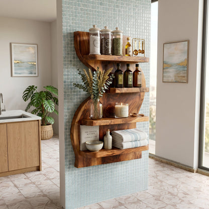 Vertical Wood Bathroom Wall Shelf With Open Storage