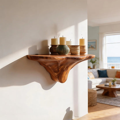 Sculptural Floating Wall Shelf in Natural Wood with Organic Form