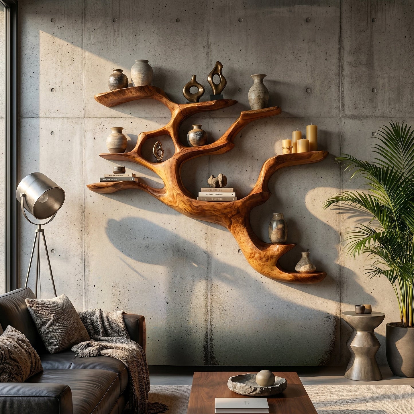 Branch Form Wood Bar Wall Shelf With Open Display