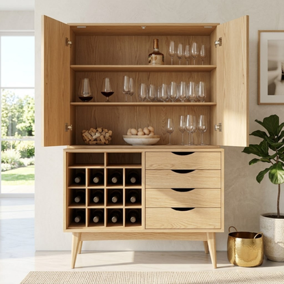 Modern Wine Bar Cabinet with Glass Storage, Bottle Rack and Drawer Organizer