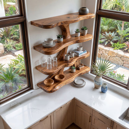 Layered Wood Wall Shelf With Sculptural Open Display