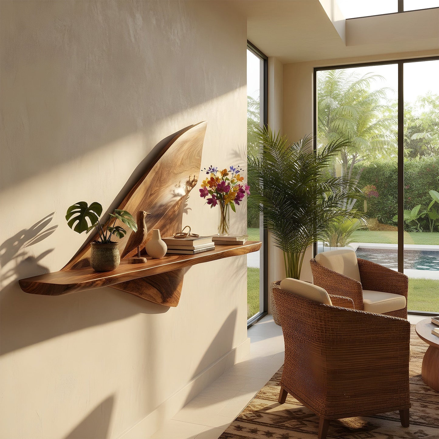 Leaf Sculptural Wall-Mounted Shelf in Natural Wood with Curved Form