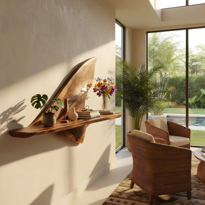 Leaf Sculptural Wall-Mounted Shelf in Natural Wood with Curved Form