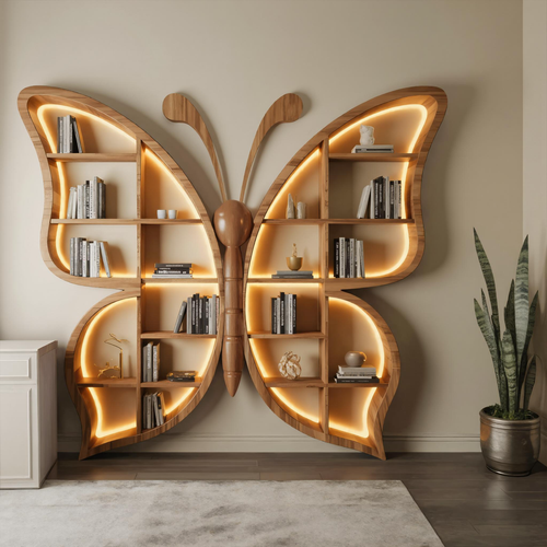 Artistic Butterfly Bookshelf With LED For Living Room Or Bedroom Kitchnce