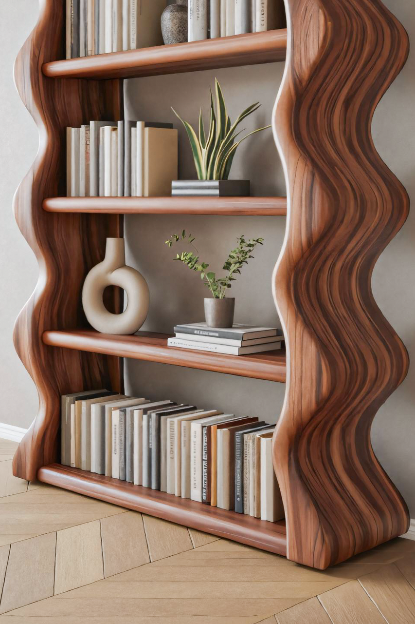 Modern Wave Bookshelf For Living Room Or Office Kitchnce