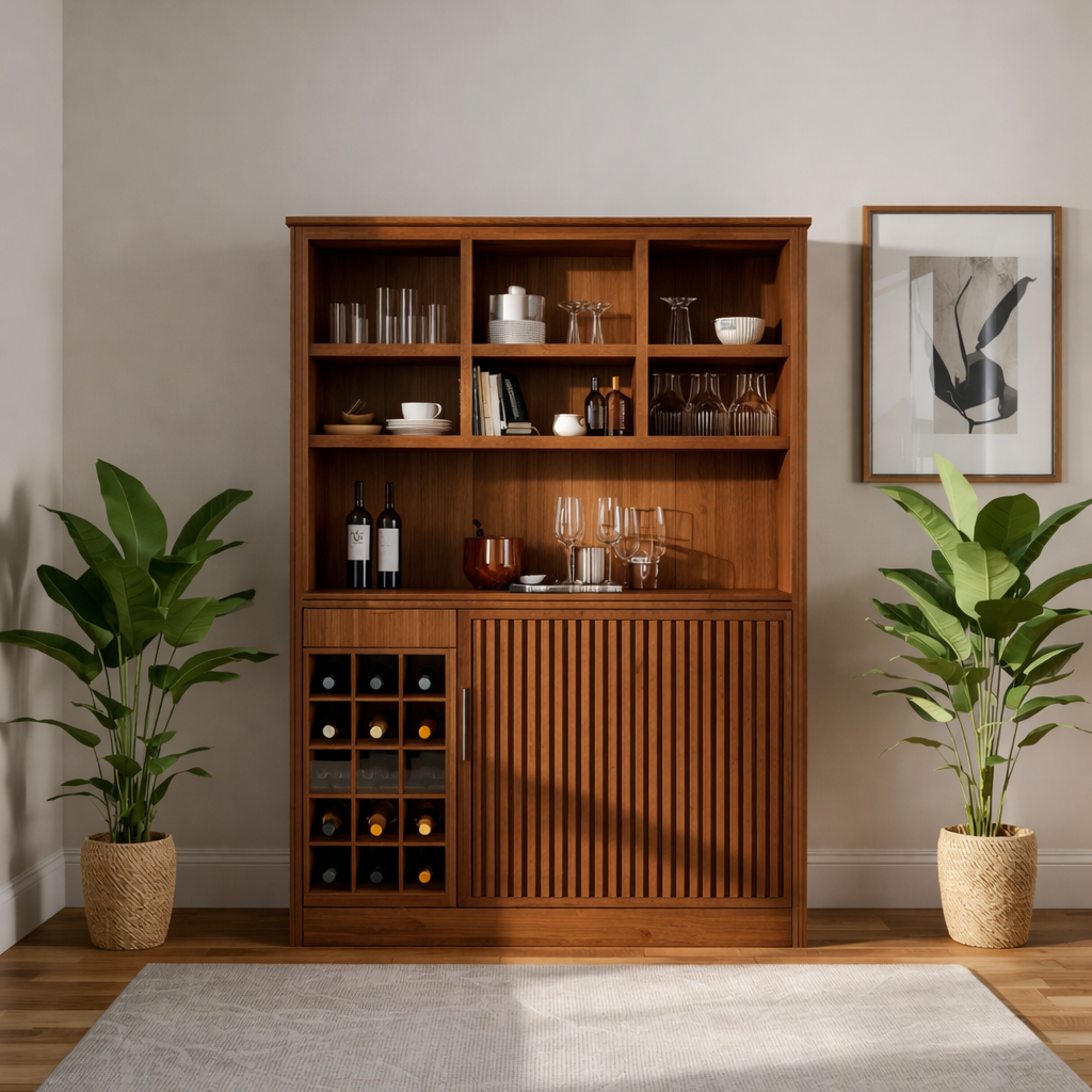 Handcrafted Solid Wood Wine Cabinet with Shelves and Bottle Storage Modern Home Bar