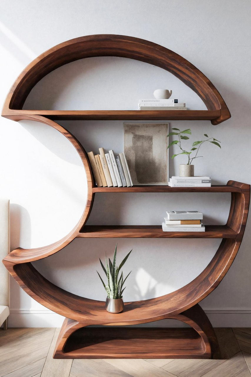 Modern Half Moon Bookshelf For Living Room Or Office Kitchnce
