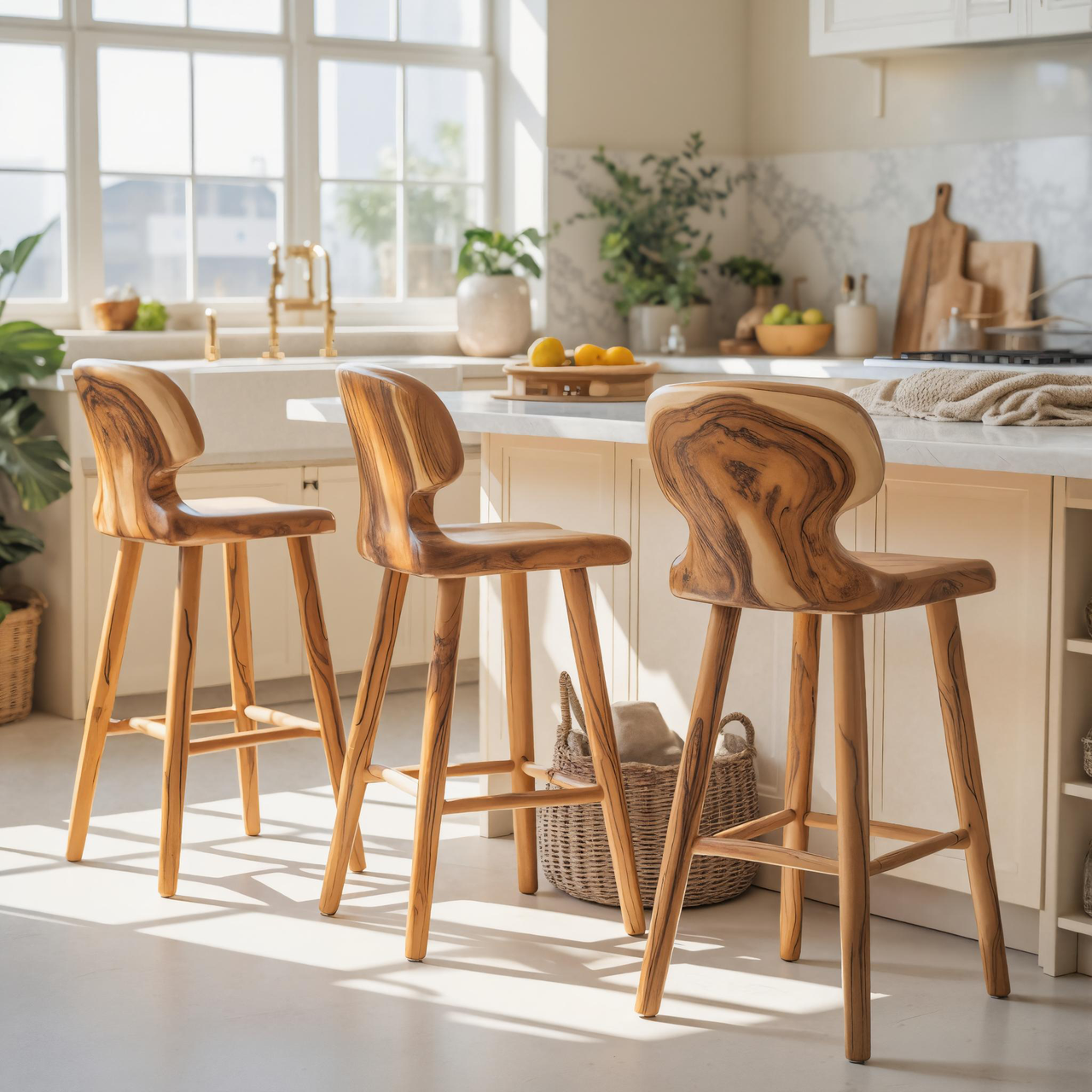 Modern Sculpted Bar Stools With Curved Backrest For Kitchen Kitchnce