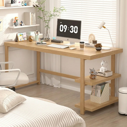Minimalist Wooden Desk with Shelf for Office, Study, or Bedroom