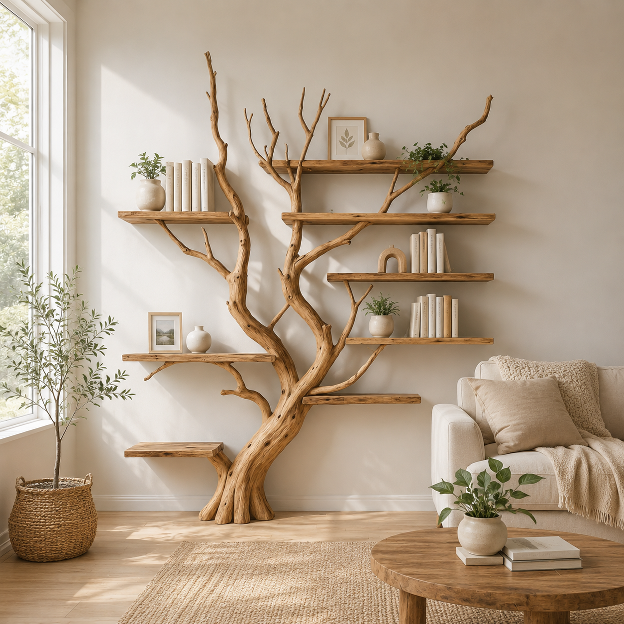 Large Solid Wood Tree Bookshelf for Nature Inspired Home Decor