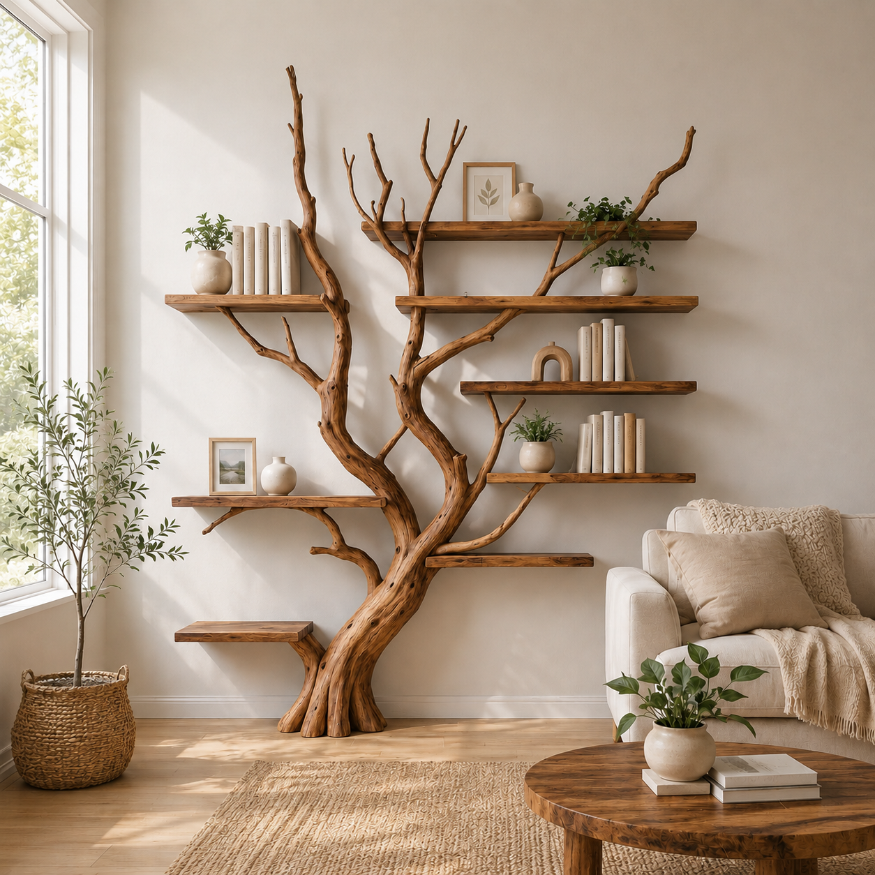 Large Solid Wood Tree Bookshelf for Nature Inspired Home Decor