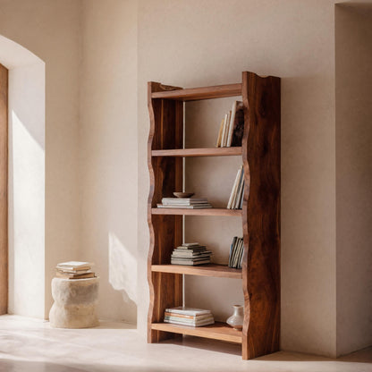 Modern Vertical Bookshelf With Natural Grain Design For Living Kitchnce