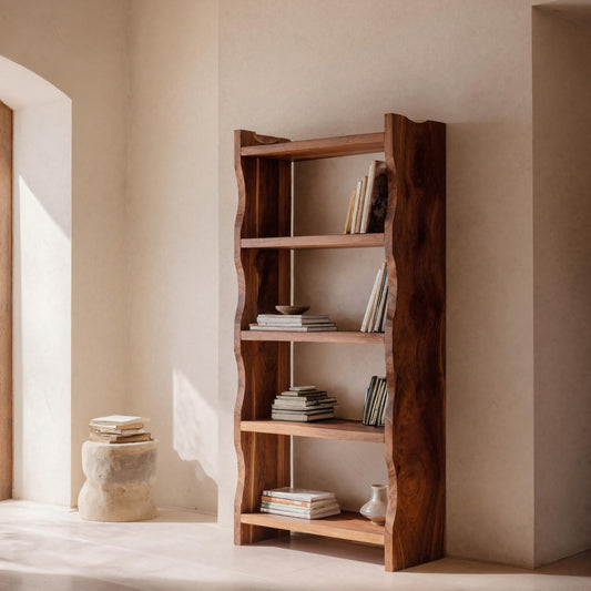 Modern Vertical Bookshelf With Natural Grain Design For Living Kitchnce