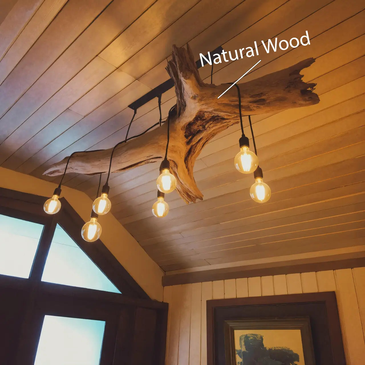 Rustic Log Chandelier With Edison Bulbs For Cabin Or Dining Room Kitchnce