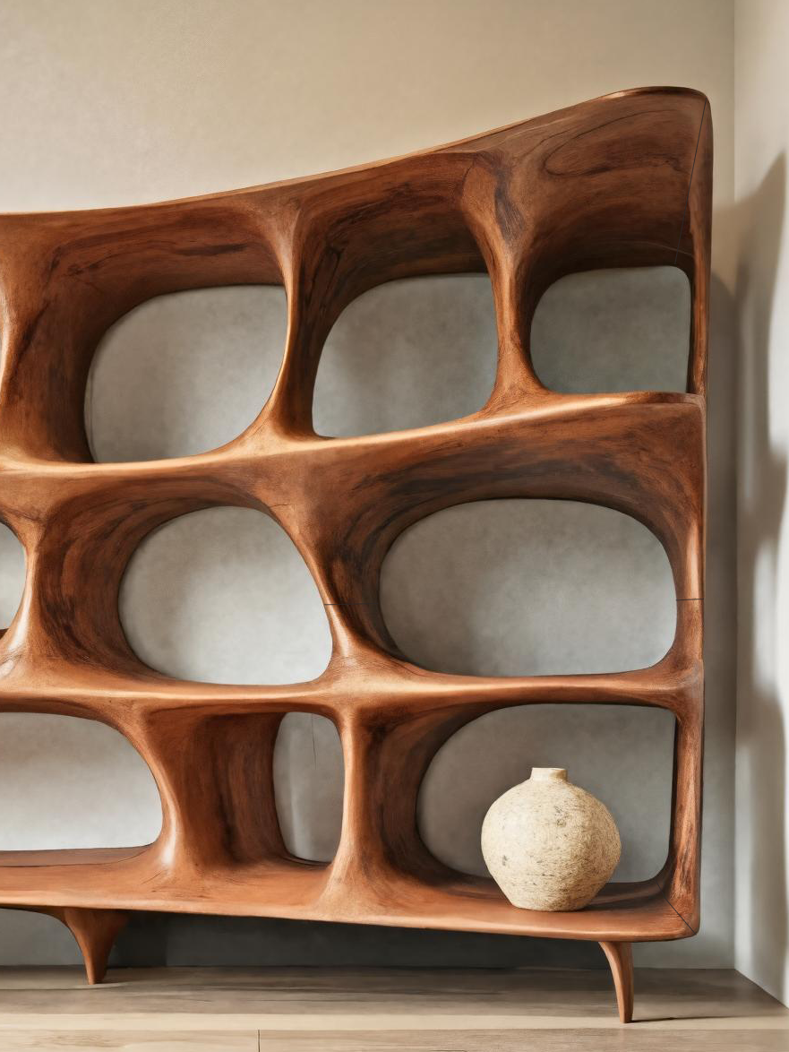 Organic Carved Bookshelf For Living Room Or Office Storage Kitchnce