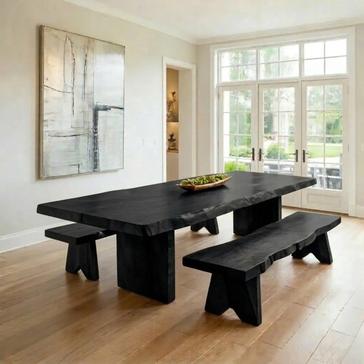 Live Edge Solid Wood Dining Table for Dining Room with Block Base Kitchnce