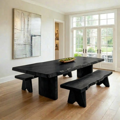 Live Edge Solid Wood Dining Table for Dining Room with Block Base Kitchnce