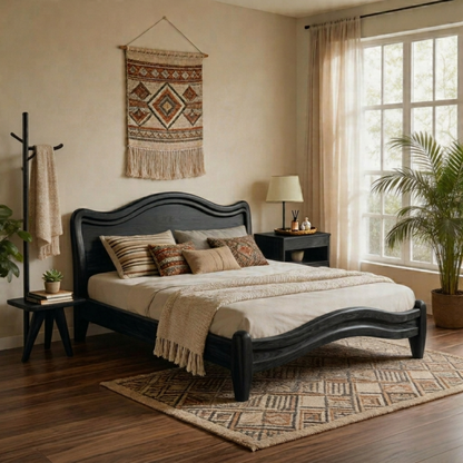 Modern Solid Wood Platform Bed with Curved Design