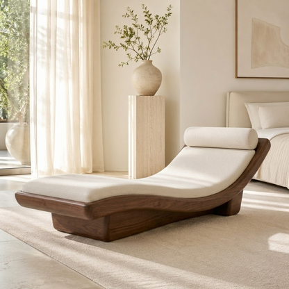 Modern Curved Chaise Lounge Daybed with Cushion and Bolster for Bedroom Decor