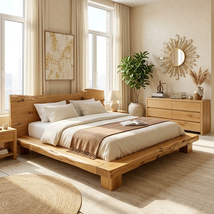 Organic Modern Platform Bed Frame, Rustic Minimalist Bedroom Furniture Statement