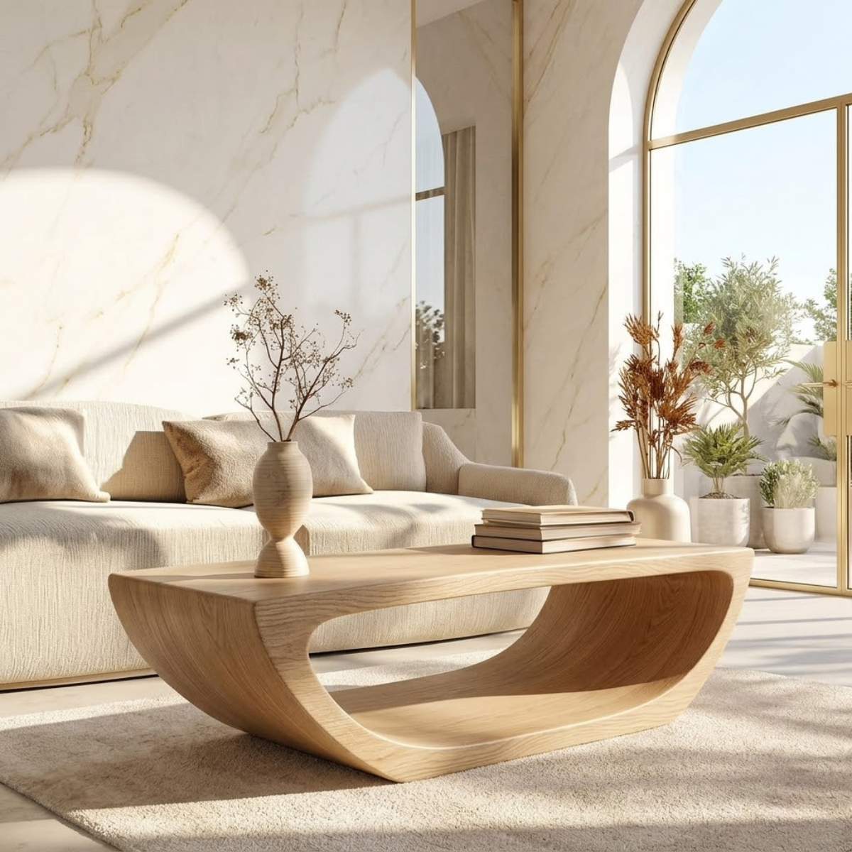 Modern Sculptural Coffee Table with Open Base, Minimalist Living Room Accent Table