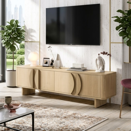 Modern Geometric TV Console, Elegant Media Cabinet for Refined Living-Room Interiors