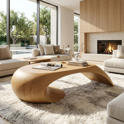 Modern Wooden Coffee Table with Sculptural Curved Design
