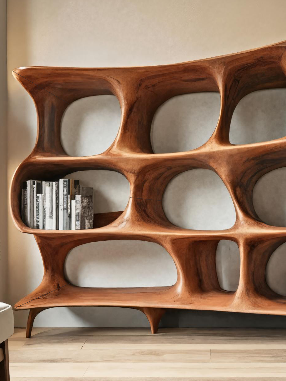 Organic Carved Bookshelf For Living Room Or Office Storage Kitchnce