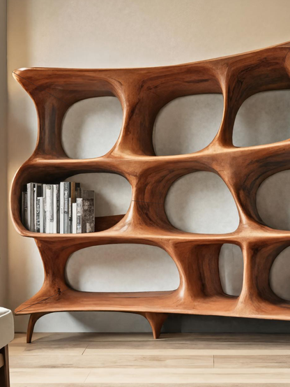Organic Carved Bookshelf For Living Room Or Office Storage Kitchnce