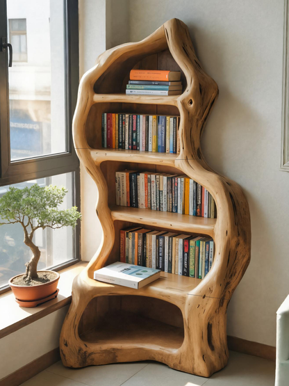 Organic Live Edge Bookshelf For Rustic Living Room Or Office Kitchnce