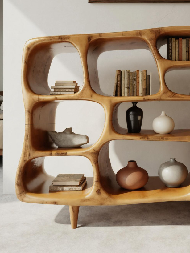 Modern Organic Bookshelf With Open Shelves For Living Room Or Office Kitchnce