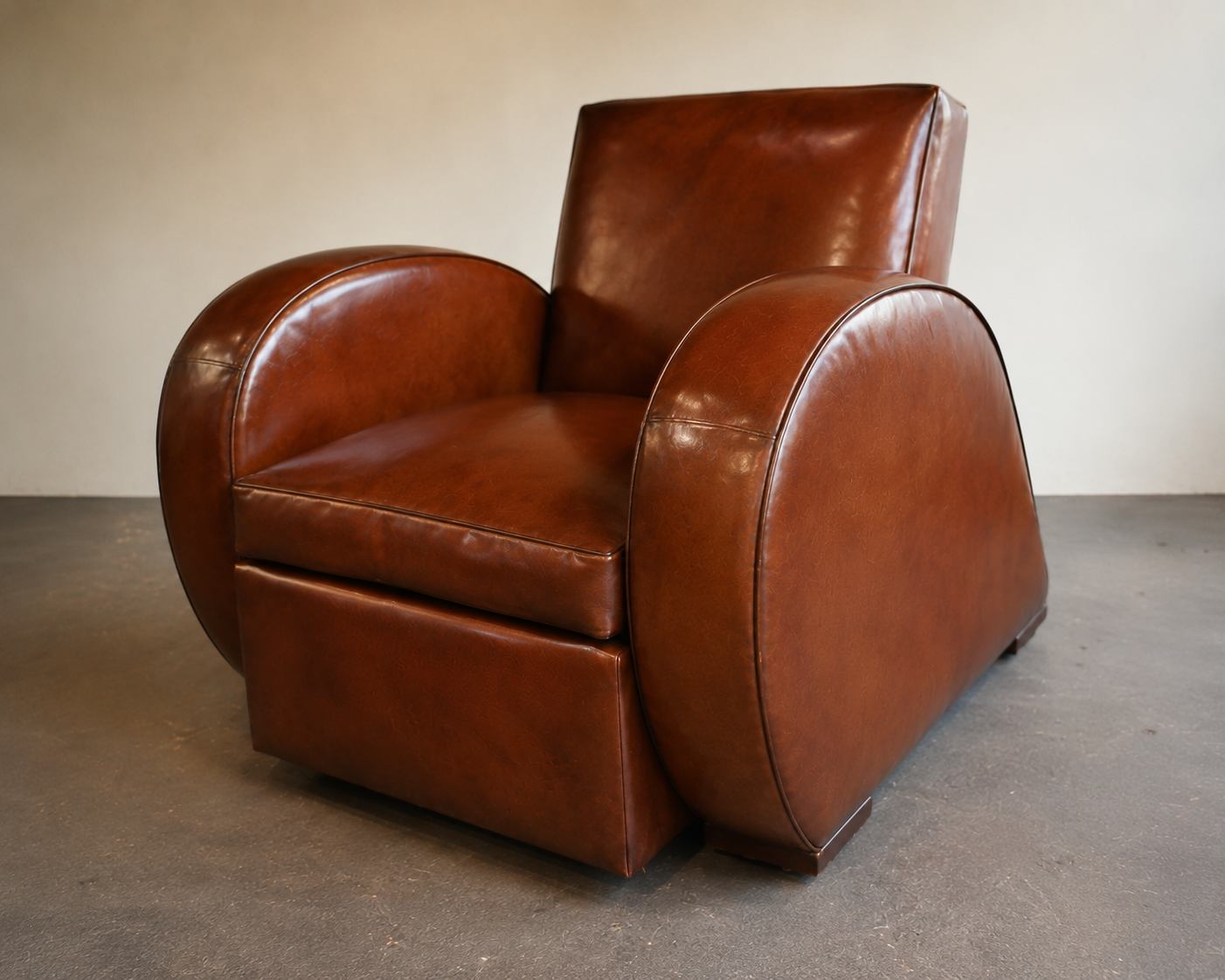 Vintage Art Deco Brown Antique Leather Club Chair