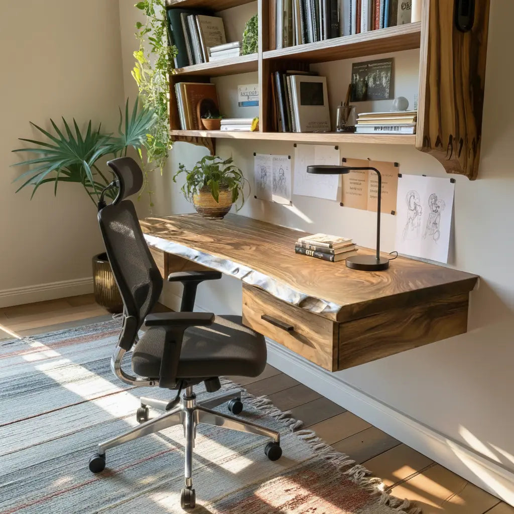 Aelric Live Edge Solid Wood Floating Desk with Drawers Kitchnce