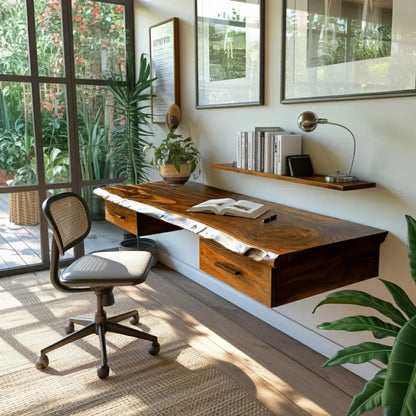 Aelric Live Edge Solid Wood Floating Desk with Drawers Kitchnce