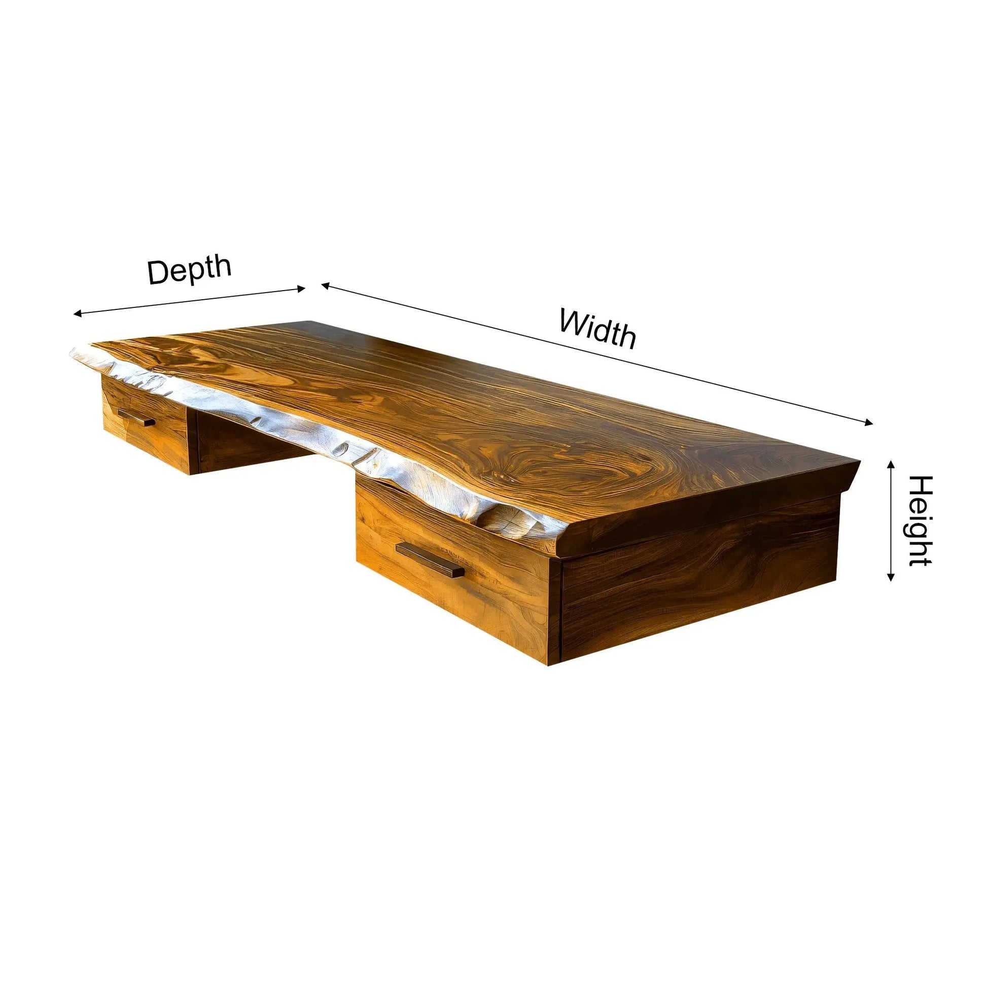 Aelric Live Edge Solid Wood Floating Desk with Drawers Kitchnce