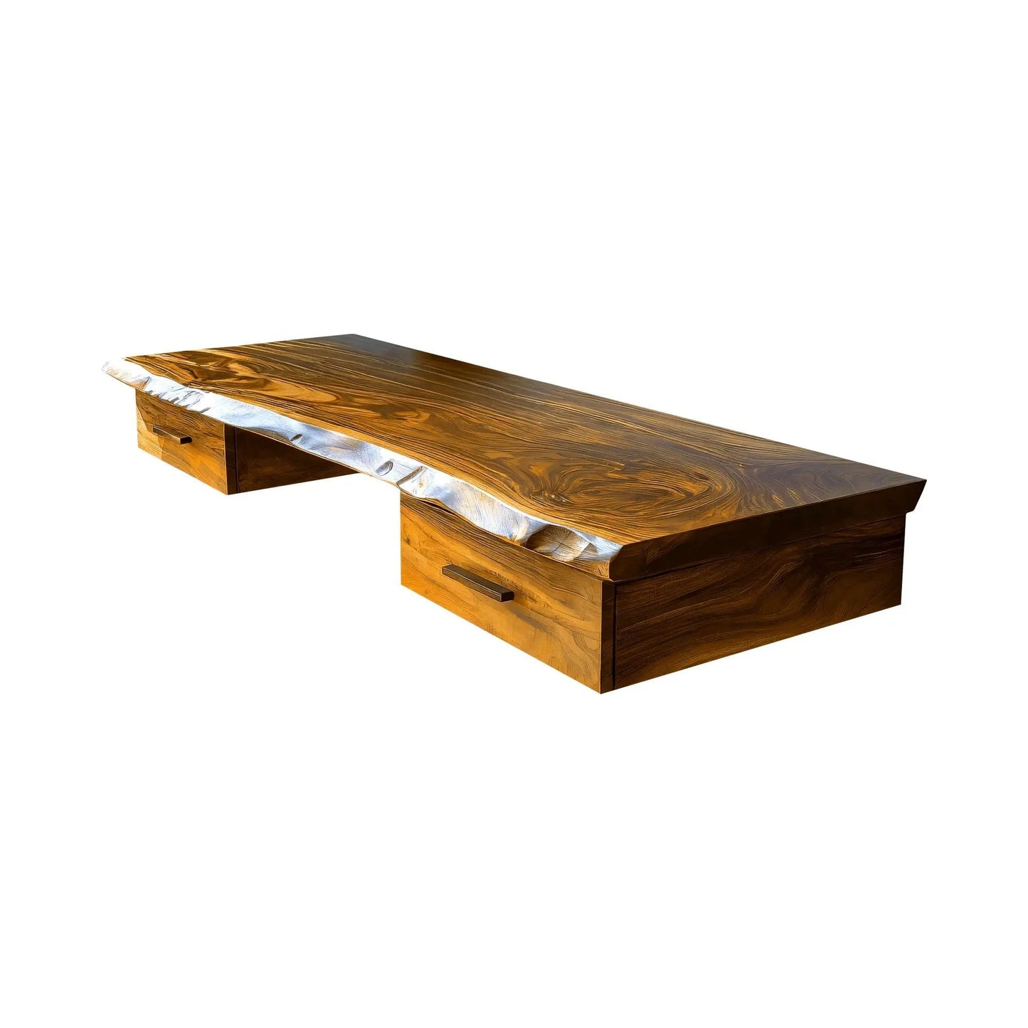 Aelric Live Edge Solid Wood Floating Desk with Drawers Kitchnce
