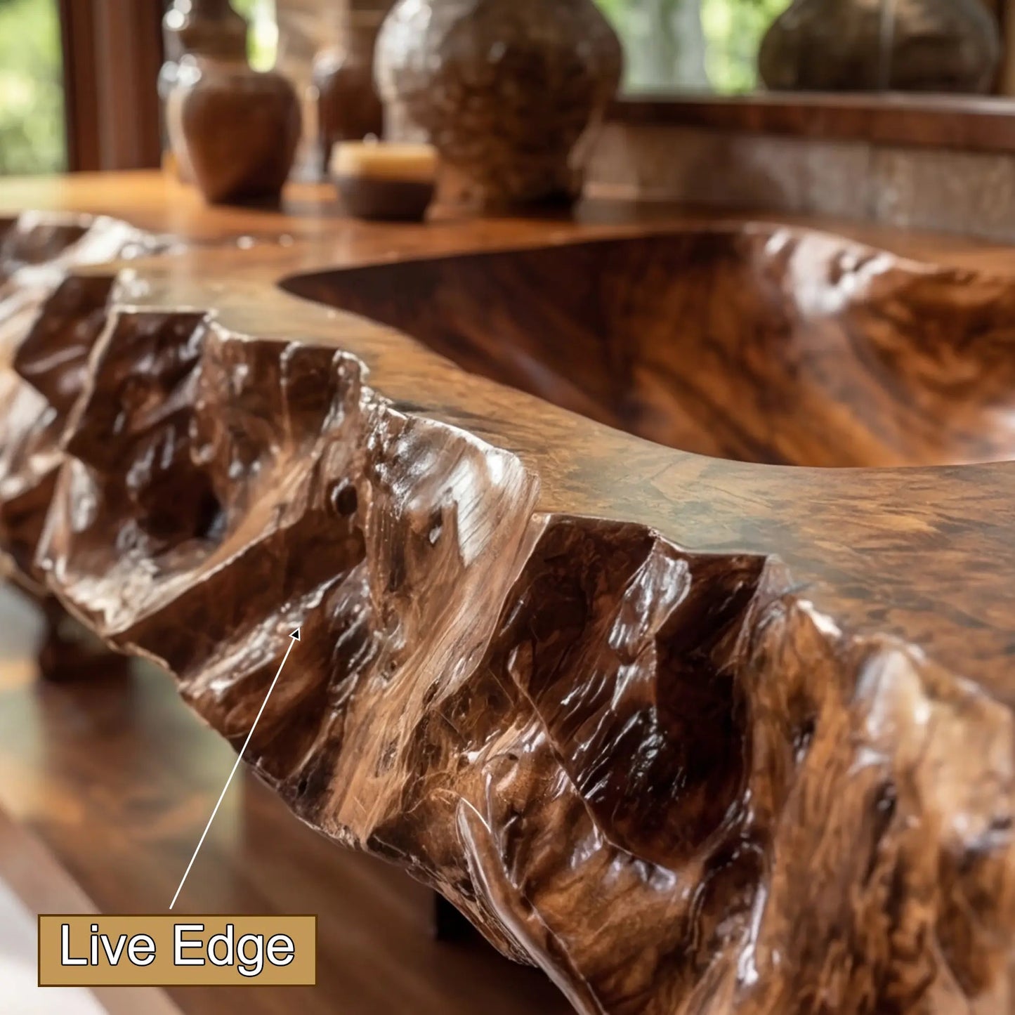 Alveric Sculpted Live Edge Solid Wood Floating Bathroom Vanity with Integrated Sink SPA365248 Kitchnce