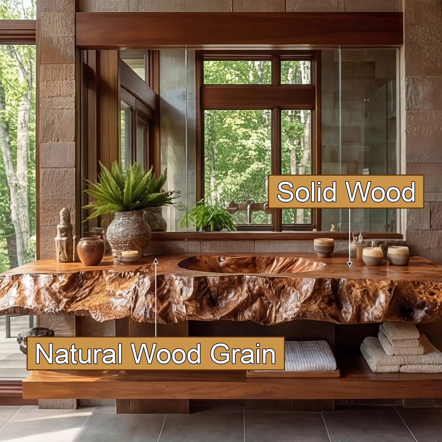 Alveric Sculpted Live Edge Solid Wood Floating Bathroom Vanity with Integrated Sink SPA365248 Kitchnce