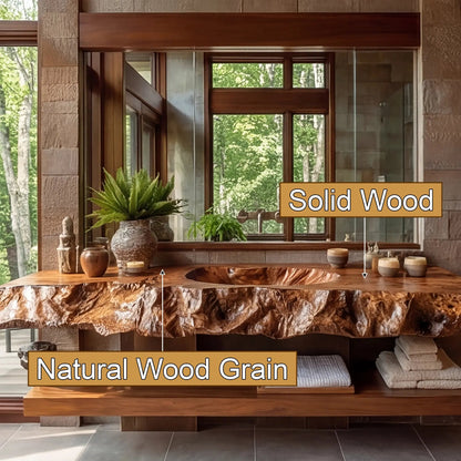 Alveric Sculpted Live Edge Solid Wood Floating Bathroom Vanity with Integrated Sink SPA365248 Kitchnce