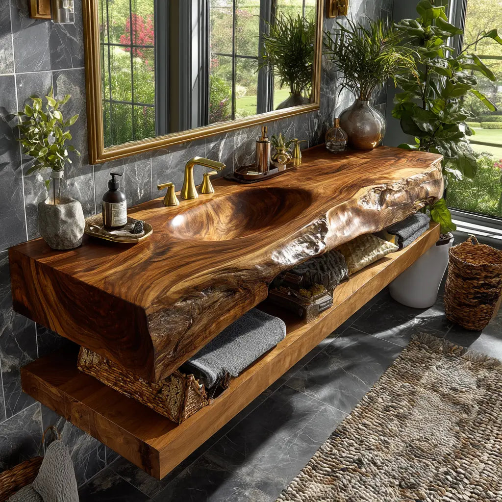 Alverin Live Edge Solid Wood Floating Bathroom Vanity with Integrated Sink SPA365012 Kitchnce