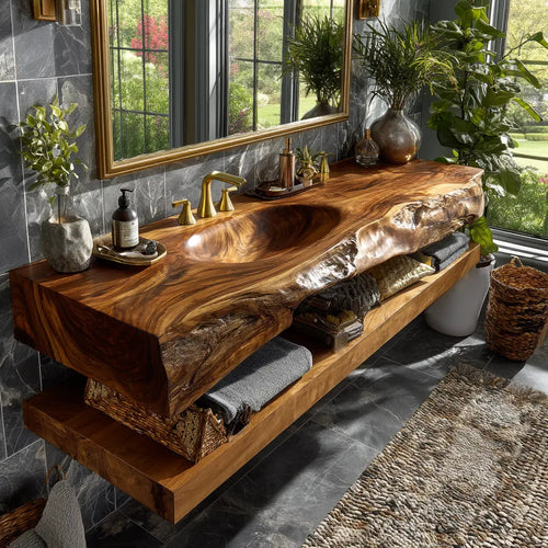 Alverin Live Edge Solid Wood Floating Bathroom Vanity with Integrated Sink SPA365012 Kitchnce