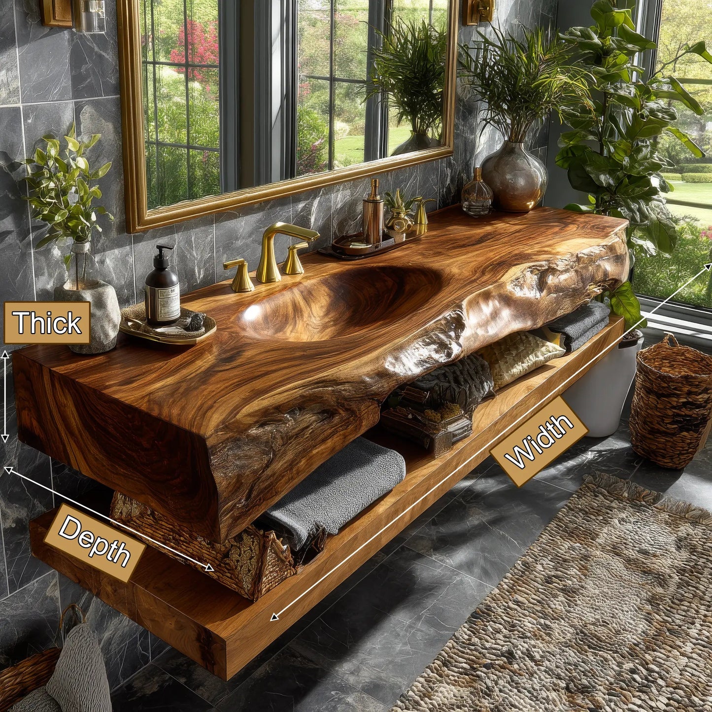 Alverin Live Edge Solid Wood Floating Bathroom Vanity with Integrated Sink SPA365012 Kitchnce