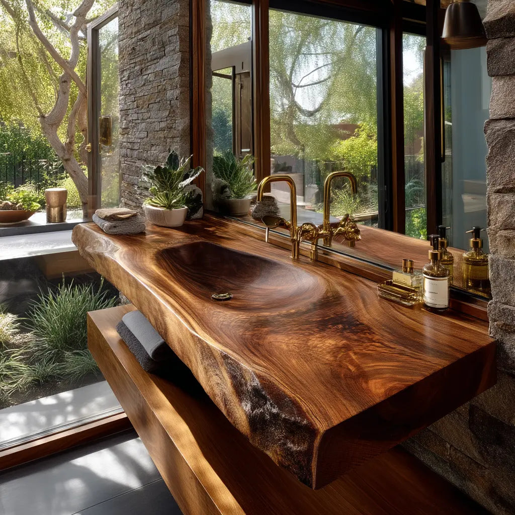Alveris Live Edge Solid Wood Floating Bathroom Vanity with Integrated Sink SPA642310 Kitchnce