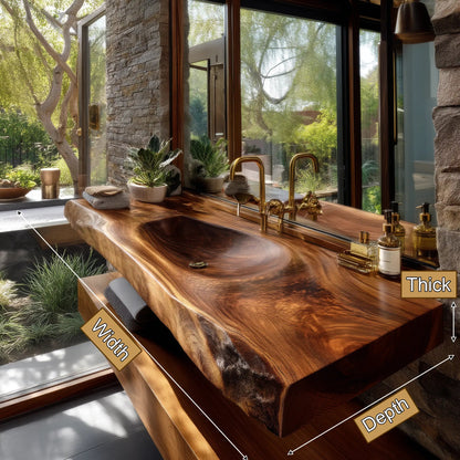 Alveris Live Edge Solid Wood Floating Bathroom Vanity with Integrated Sink SPA642310 Kitchnce
