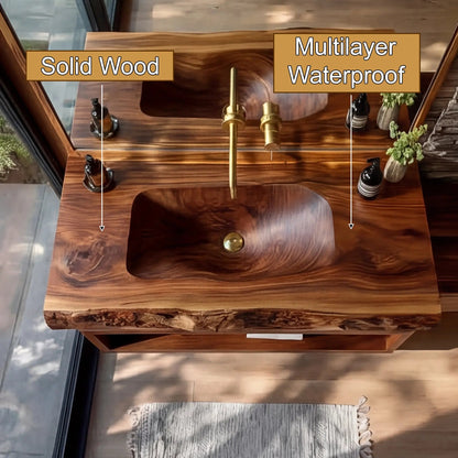 Alveris Live Edge Solid Wood Floating Bathroom Vanity with Integrated Sink SPA642310 Kitchnce