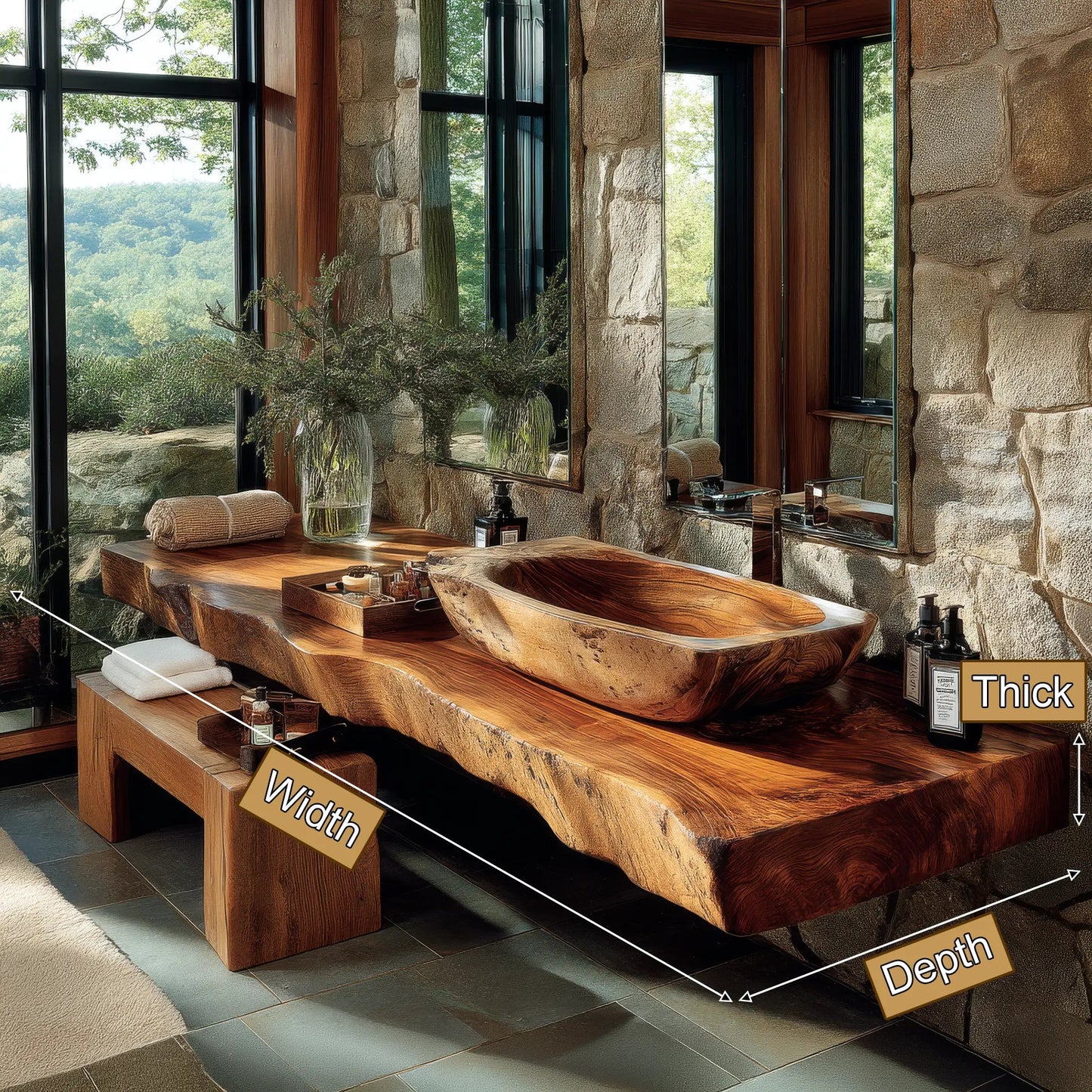 Alveron Live Edge Solid Wood Floating Bathroom Vanity SPA601905 Kitchnce