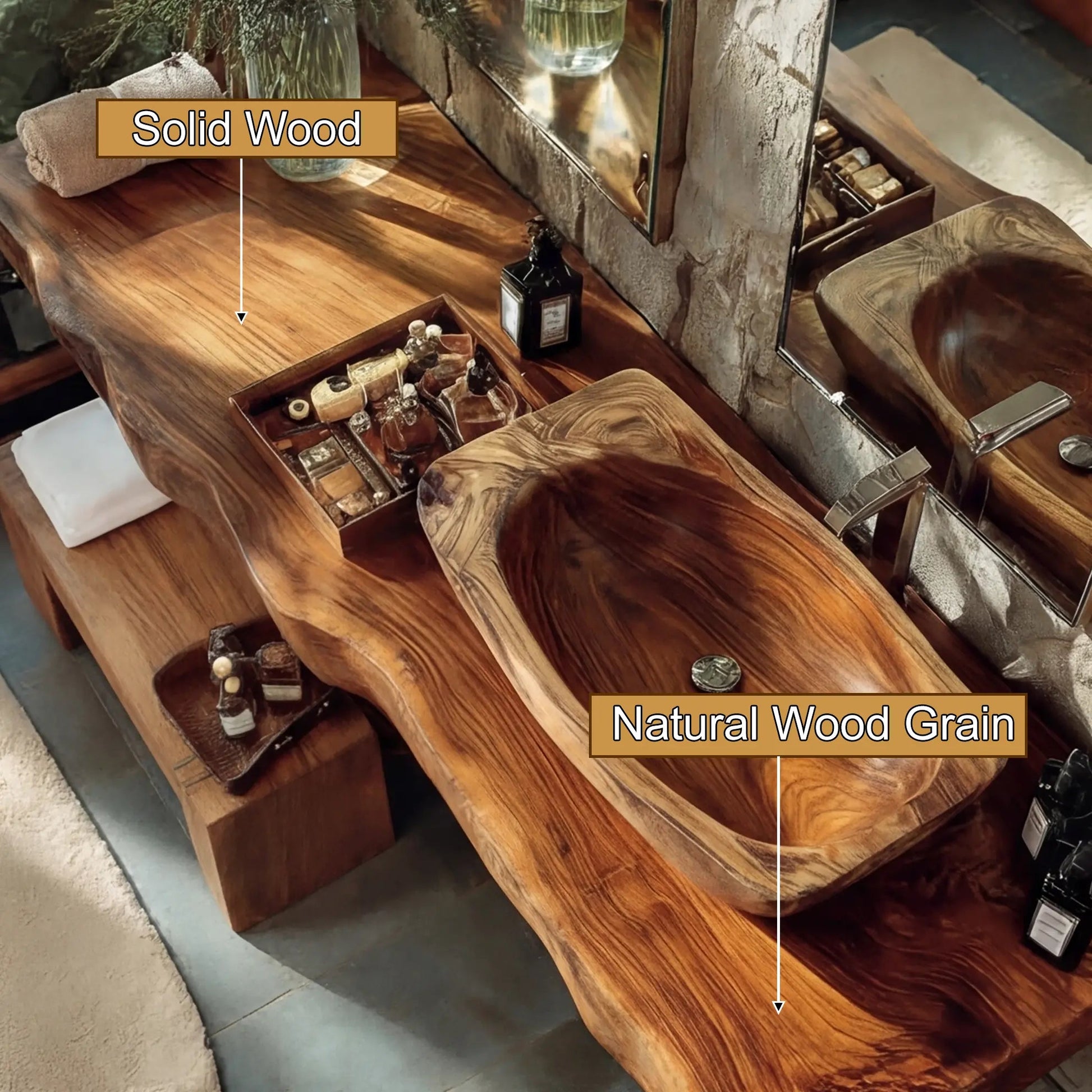 Alveron Live Edge Solid Wood Floating Bathroom Vanity SPA601905 Kitchnce