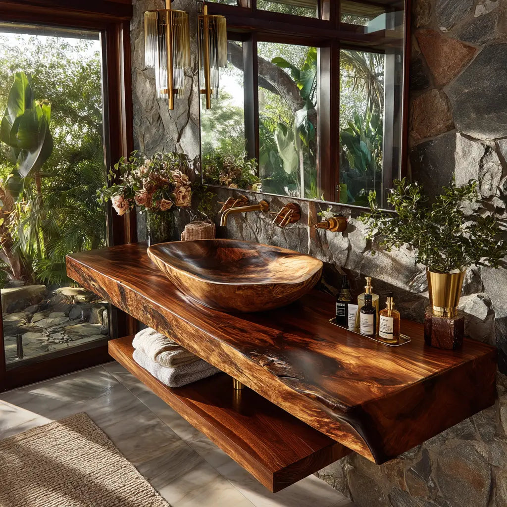 Alvoria Live Edge Solid Wood Floating Bathroom Vanity SPA563429 Kitchnce