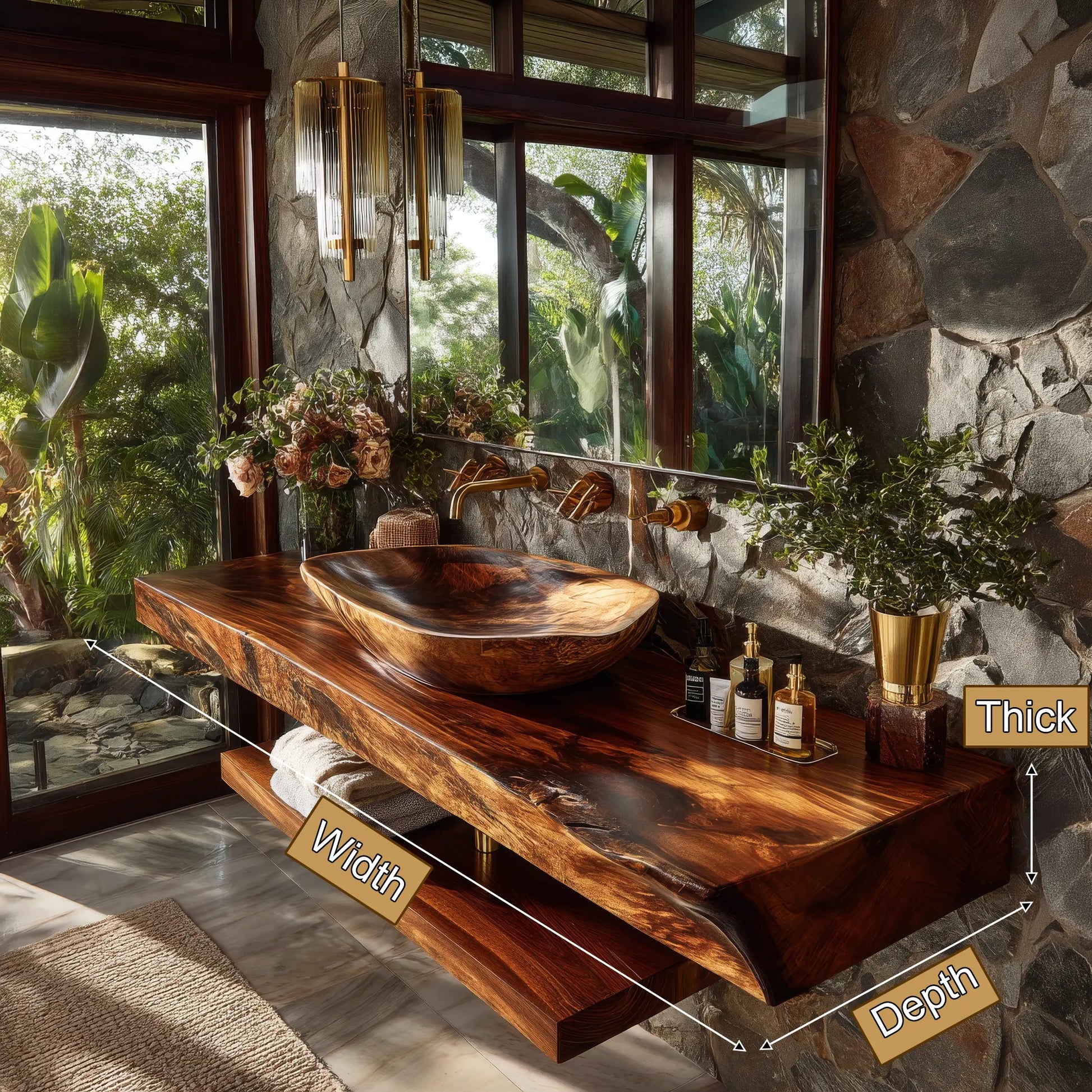 Alvoria Live Edge Solid Wood Floating Bathroom Vanity SPA563429 Kitchnce